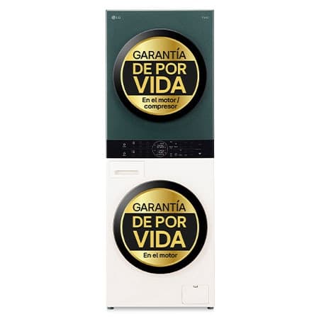 Torre de lavado y secado - Washtower | LG WT1210EGF, Direct Drive con inteligencia artificial, Bomba de calor Dual Inverter, 12kg lavado, 10kg secado, 1400rpm, clasificación A-10/C, Beige y Verde - WT1210EGF
